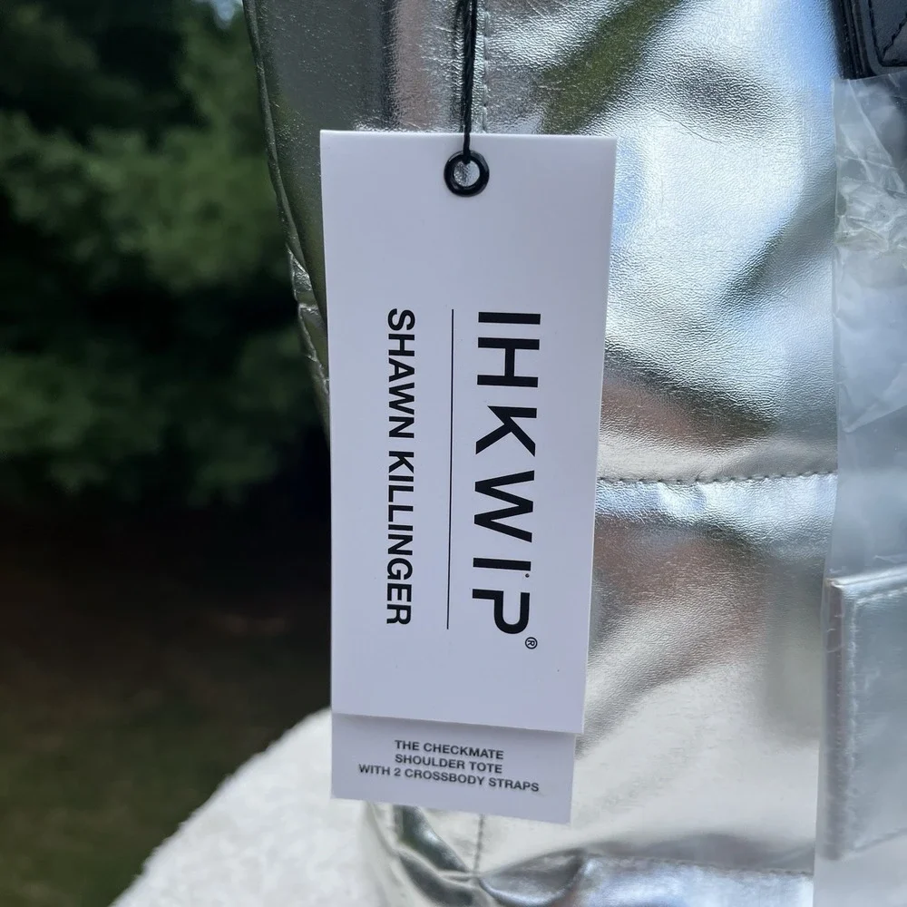 IHKWIP Checkmate Quilted Shoulder Tote 2 Crossbody Straps Silver Foil New w Tags